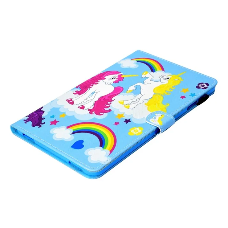 For Samsung Galaxy Tab A 10.1 (2016) (T580 / T585) Anti-Drop Leather Case Stitched Shockproof Cover Pattern Printed Magnetic Closure Tablet Stand Case with Card Slots - Horse