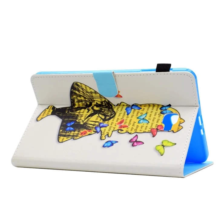 For Samsung Galaxy Tab A 10.1 (2016) (T580 / T585) Anti-Drop Leather Case Stitched Shockproof Cover Pattern Printed Magnetic Closure Tablet Stand Case with Card Slots - Butterflies