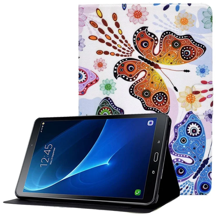 For Samsung Galaxy Tab A 10.1 (2016) T580 / T585 Shockproof Pattern Printing Cover PU Leather Stand Case with Card Slots - Big Butterfly