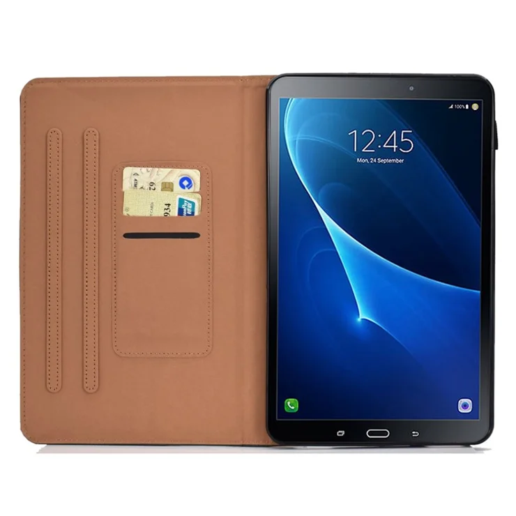 For Samsung Galaxy Tab A 10.1 (2016) (T580 / T585) Stitched PU Leather Case Solid Color Shockproof Cover Magnetic Closure Tablet Case with Stand / Card Slots - Black