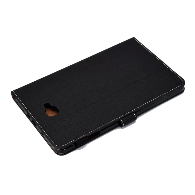 For Samsung Galaxy Tab A 10.1 (2016) (T580 / T585) Stitched PU Leather Case Solid Color Shockproof Cover Magnetic Closure Tablet Case with Stand / Card Slots - Black