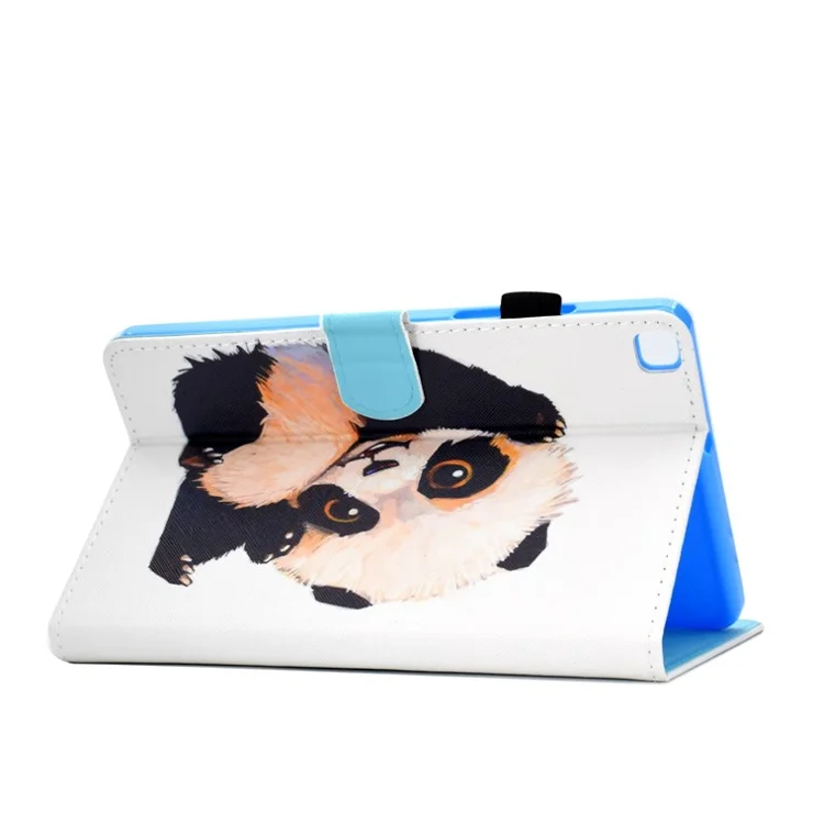 For Samsung Galaxy Tab A 8.0 (2019) SM-T290 (Wi-Fi) / SM-T295 (LTE) Pattern Printing Stitching Line Tablet Case PU Leather Card Slots Flip Stand Cover - Panda Waving Hand