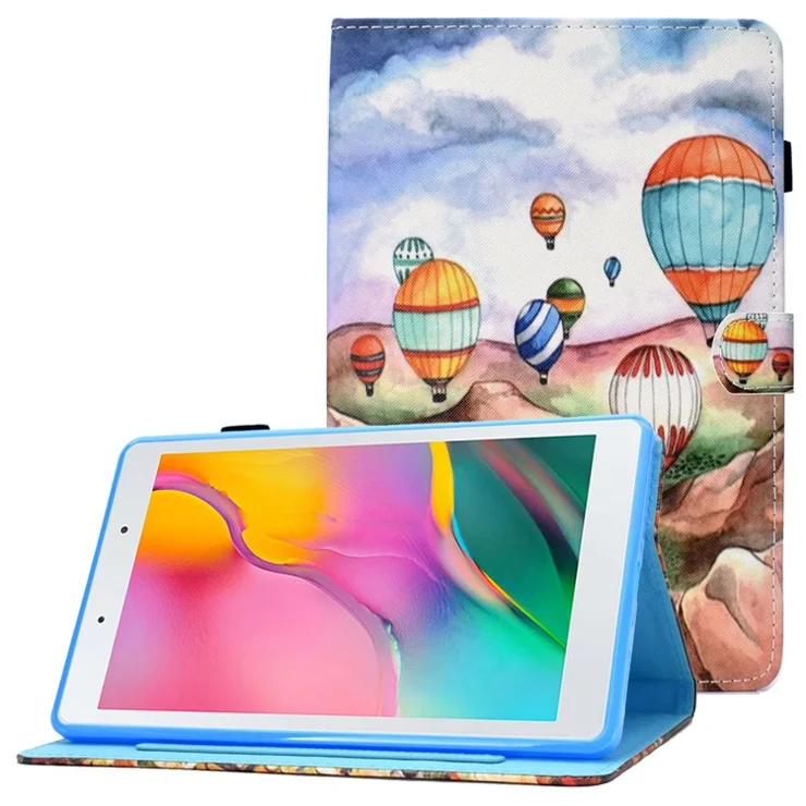 For Samsung Galaxy Tab A 8.0 (2019) SM-T290 (Wi-Fi) / SM-T295 (LTE) Pattern Printing Stitching Line Tablet Case PU Leather Card Slots Flip Stand Cover - Balloon