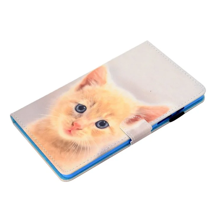 For Samsung Galaxy Tab A 8.0 (2019) SM-T290 (Wi-Fi) / SM-T295 (LTE) Pattern Printing Stitching Line Tablet Case PU Leather Card Slots Flip Stand Cover - Cute Cat