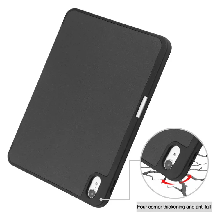 For iPad (2025) / 10.9 (2022) PU Leather Tablet Case Tri-Fold Stand Auto Wake / Sleep Protective Cover with Pen Slot - Black