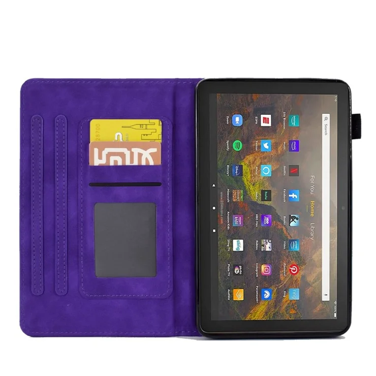 For Amazon Fire 7 (2015) / (2017) / (2019) Heart Shape Imprinted Full Protection Shell Solid Color PU Leather Stand Protective Case with Card Slots - Purple