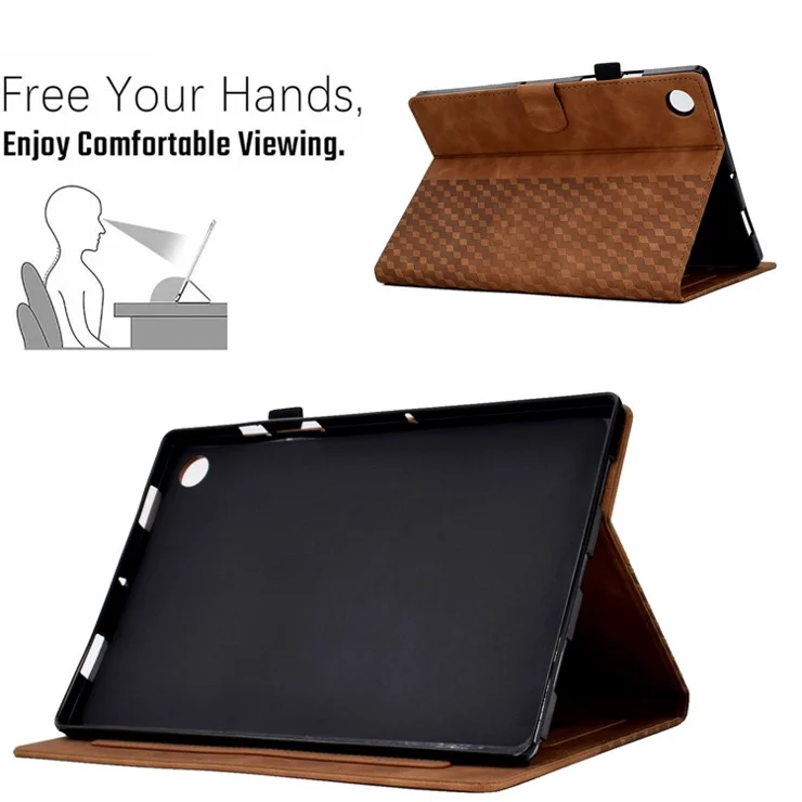 For Samsung Galaxy Tab A8 10.5 (2021) (X200 / X205) / Tab A8 10.5 (2022) Protective Case Stitching Pattern Imprinted Anti-Fall Cover Solid Color Auto Wake / Sleep Tablet Case with Card Slots / Stand - Brown