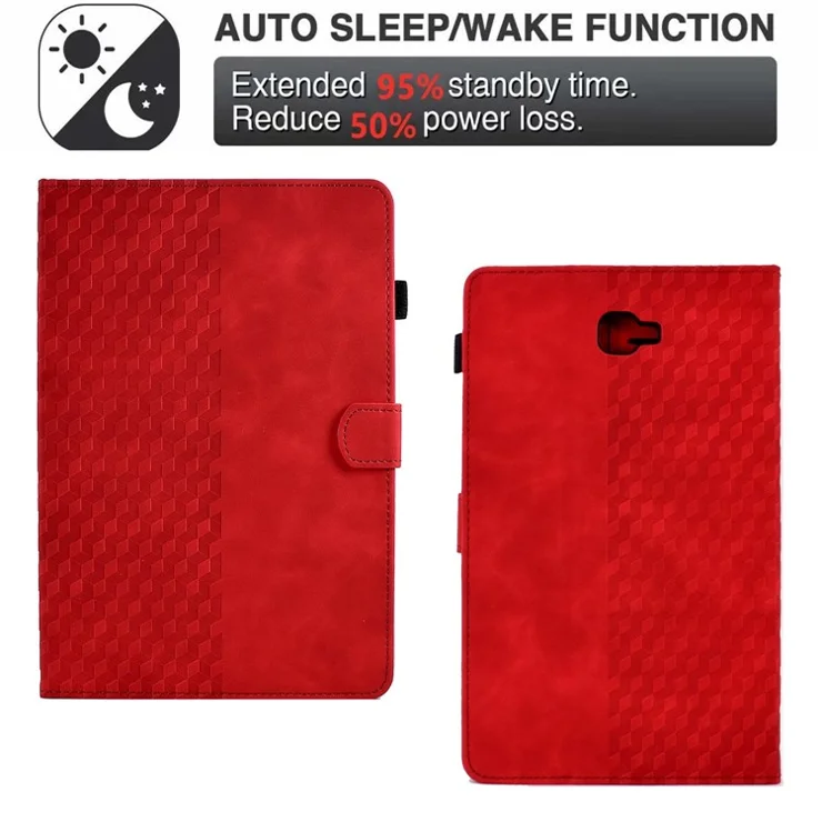 For Samsung Galaxy Tab A 10.1 (2016) (T580 / T585) Auto Wake / Sleep Shockproof Case Pattern Imprinted Anti-Drop Case Solid Color Tablet Leather Cover with Card Slots / Stand - Red