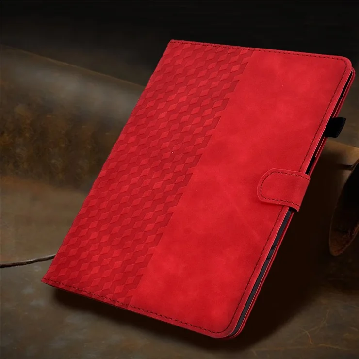 For Samsung Galaxy Tab A 10.1 (2016) (T580 / T585) Auto Wake / Sleep Shockproof Case Pattern Imprinted Anti-Drop Case Solid Color Tablet Leather Cover with Card Slots / Stand - Red