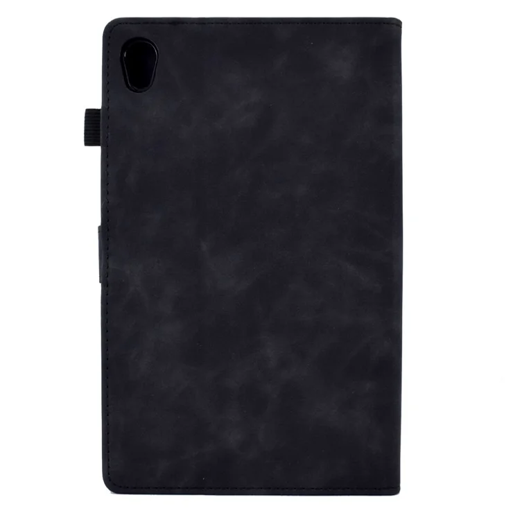 For Lenovo Tab M10 HD Gen 2 X306 10.1" PU Leather Folio Stand Case Pattern Imprinted Magnetic Clasp Smart Cover with Card Slots and Pen Holder - Black