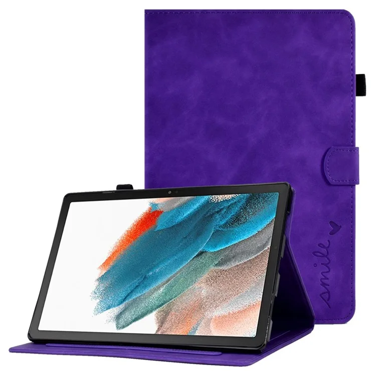 For Samsung Galaxy Tab A8 10.5 (2021) / (2022) SM-X200, SM-X205 Tablet Case Pattern Imprinted PU Leather Flip Folding Stand Shell Cover with Card Slots and Pencil Holder, Support Auto Sleep / Wake - Purple