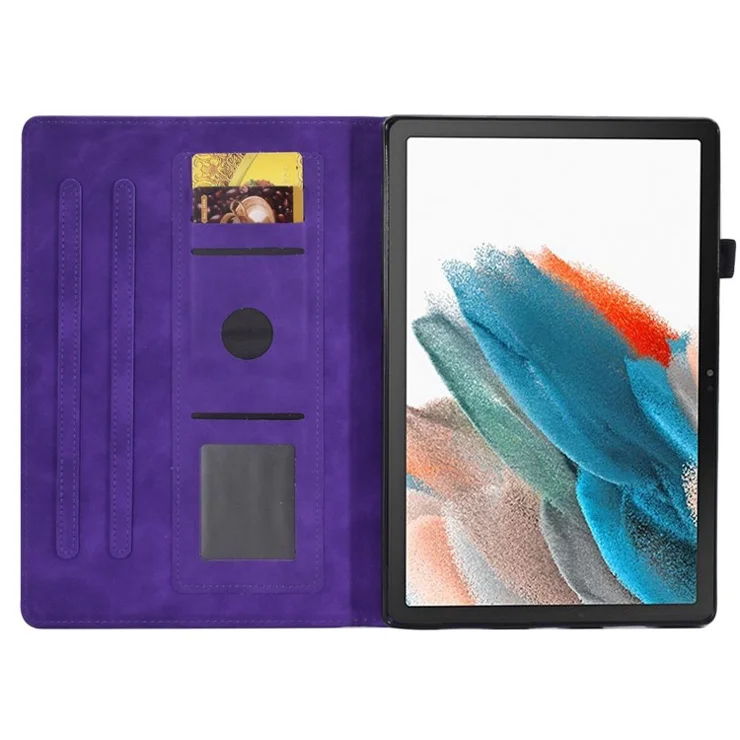 For Samsung Galaxy Tab A8 10.5 (2021) / (2022) SM-X200, SM-X205 Tablet Case Pattern Imprinted PU Leather Flip Folding Stand Shell Cover with Card Slots and Pencil Holder, Support Auto Sleep / Wake - Purple