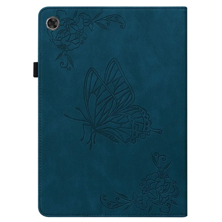 For Lenovo Tab M7 (3rd Gen) Imprinting Butterfly Flower Pattern Tablet Case Shockproof PU Leather Stand Card Holder Protective Cover - Blue