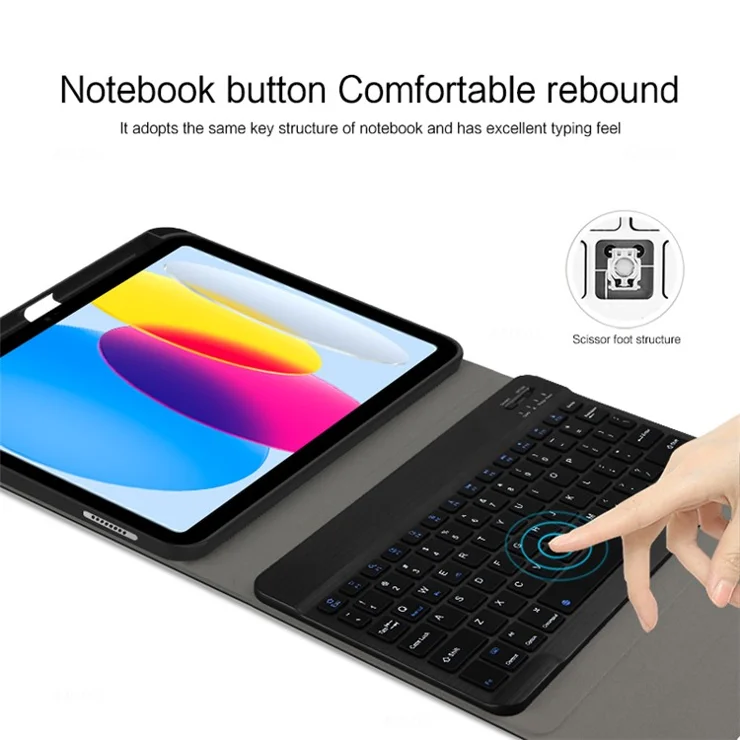 For iPad (2025) / 10.9 (2022) Leather Stand Tablet Case with Detachable Magnetic Wireless Keyboard (Without Touchpad) - Black