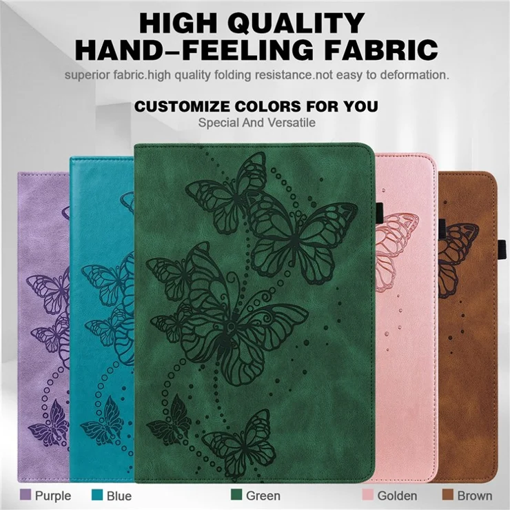 For Lenovo Tab M10 (Gen 3) TB-328FU / TB-328XU PU Leather Drop-proof Tablet Cover Butterfly Imprinted Foldable Stand Card Holder Shell with Elastic Band - Green