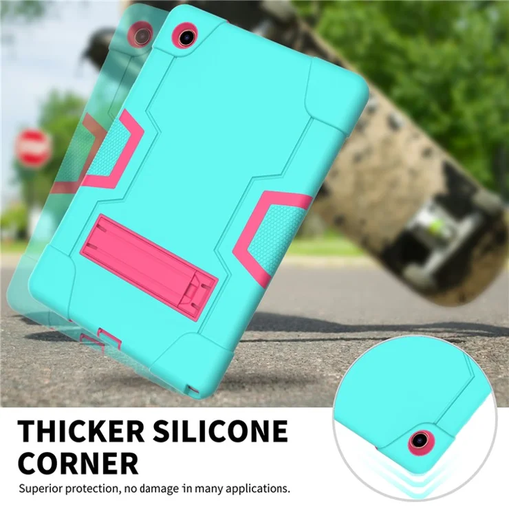 For Samsung Galaxy Tab A8 10.5 (2021) / (2022) Protective Cover, Shockproof Silicone + PC Hybrid Tablet Case with Kickstand - Mint Green / Rose