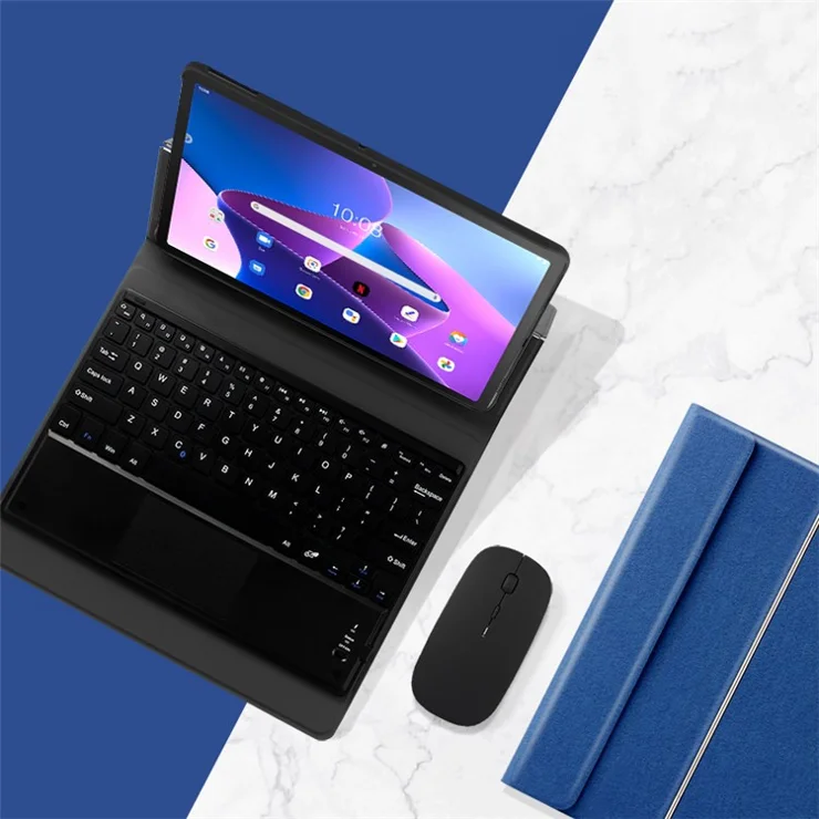 JIUYU For Lenovo Tab M10 Plus (3rd Gen) 125f / 128f Detachable Bluetooth-compatible Keyboard with Hinge Stand Leather Case - Blue