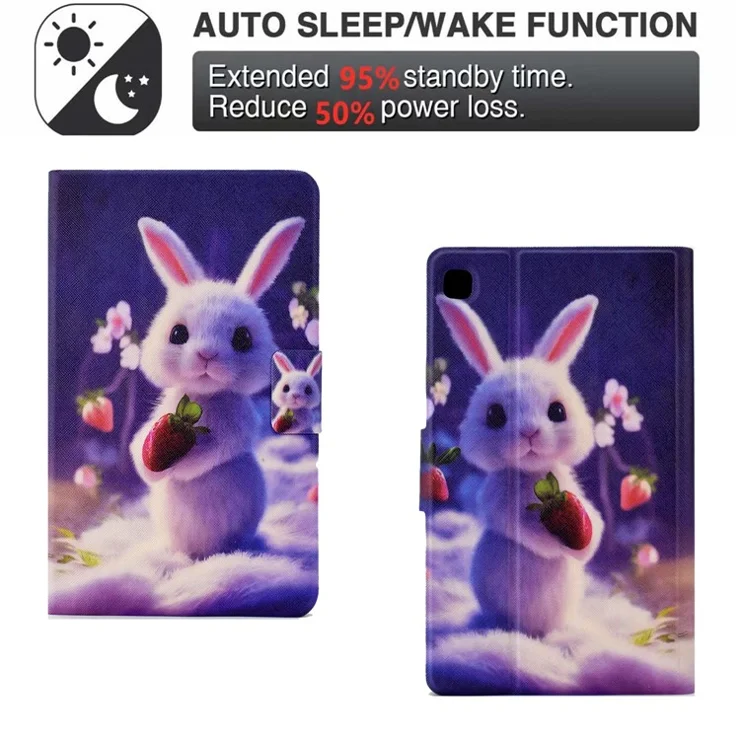 For Samsung Galaxy Tab S6 Lite (2024) / S6 Lite (2022) / S6 Lite (2020) PU Leather Pattern Printing Tablet Case - Strawberry Bunny