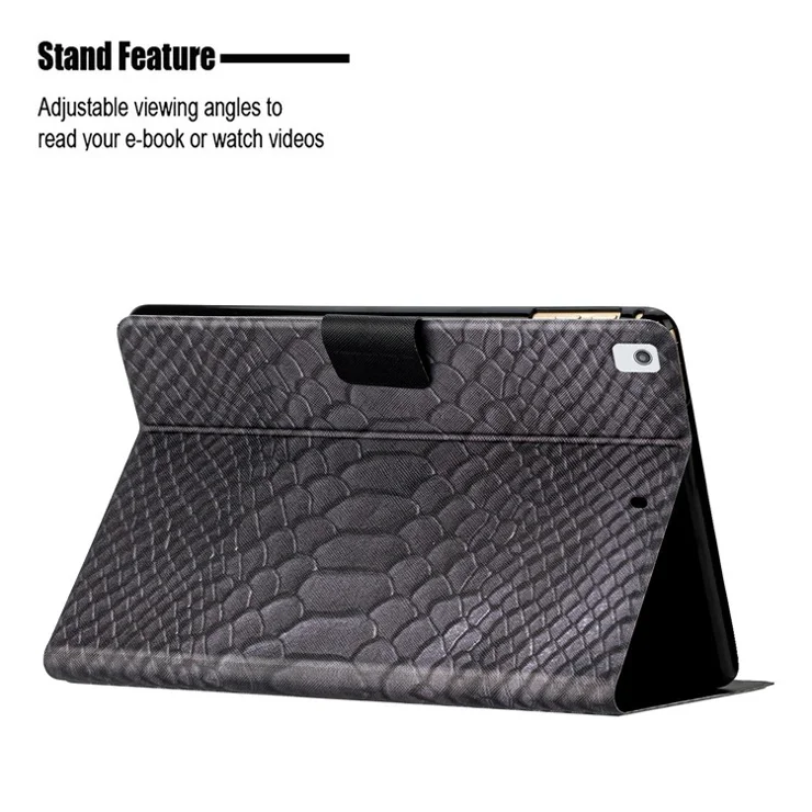 For iPad 10.2 (2021) / (2020) / (2019) Printed Crocodile Pattern PU Leather Tablet Case Folding Stand Card Holder Smart Cover Protector - Black