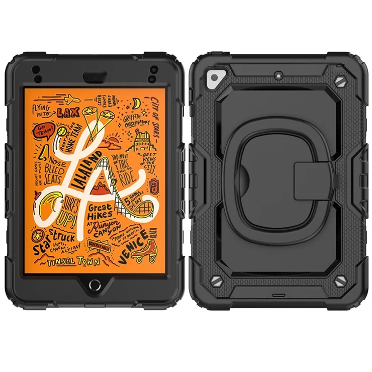 Protective Case for iPad mini 4 / mini (2019) 7.9 inch Anti-Drop Tablet Case 360-Degree Rotating Kickstand PC + Silicone Cover with Shoulder Strap - Black