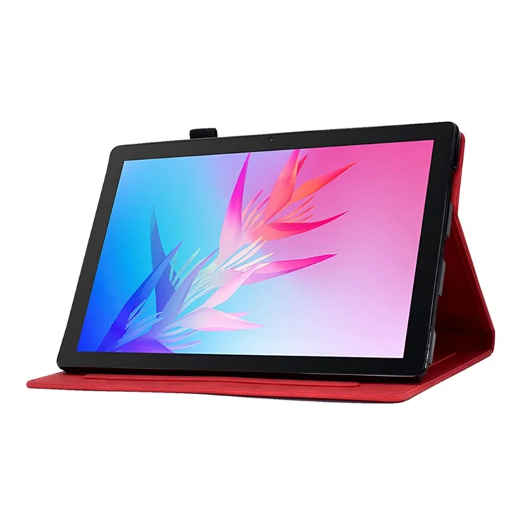 For Huawei Enjoy Tablet 2 / MatePad T 10 9.7 inch / T 10S 10.1 inch / Honor Pad 6 10.1-inch / Pad X6 9.7 inch Butterfly Flower Pattern Imprinted Tablet Case PU Leather Stand Card Slot Cover - Red