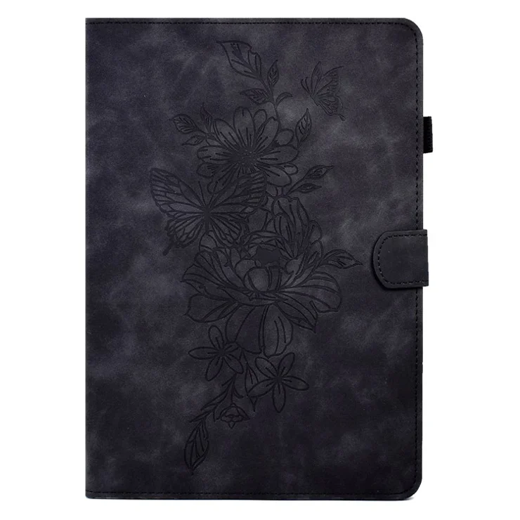 Protective Tablet Case For Samsung Galaxy Tab A7 Lite 8.7-inch T220 / T225, Butterfly Flower Pattern Imprinted PU Leather Stitching Line Tablet Cover with Card Holder Stand - Black
