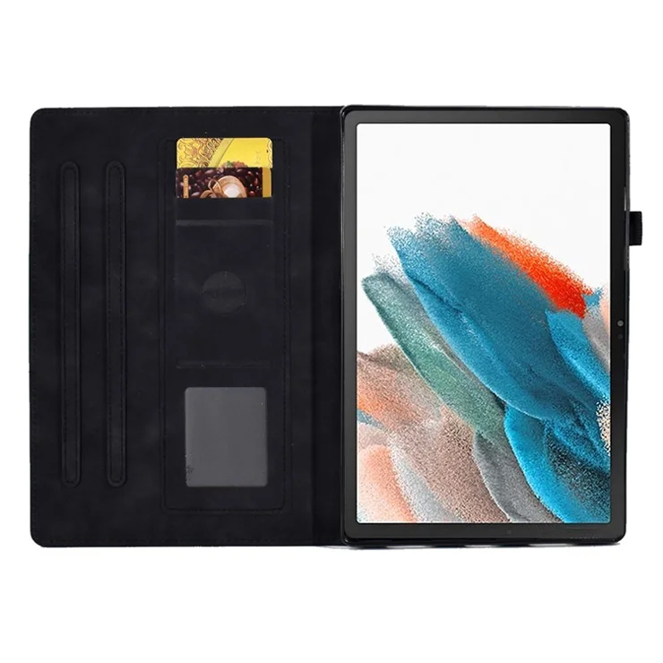 For Samsung Galaxy Tab A8 10.5 (2021) / (20222) X200 / X205 Butterfly Flower Pattern Imprinted PU Leather Stitching Line Cover Stand - Black