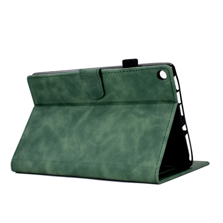 For Amazon Fire HD 8 (2016) / (2017) / (2018) Protective Case Butterfly Flower Pattern Imprinted Leather Case Stitching Line Tablet Cover with Card Holder / Stand - Green