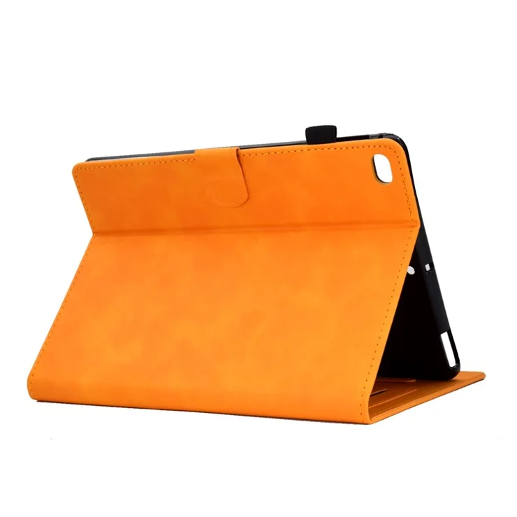 For iPad Mini / Mini 2 / mini 3 / mini 4 / mini (2019) 7.9 inch Shockproof Leather Case Butterfly Flower Pattern Imprinted Stitching Anti-Drop Tablet Cover with Card Holder, Stand - Khaki