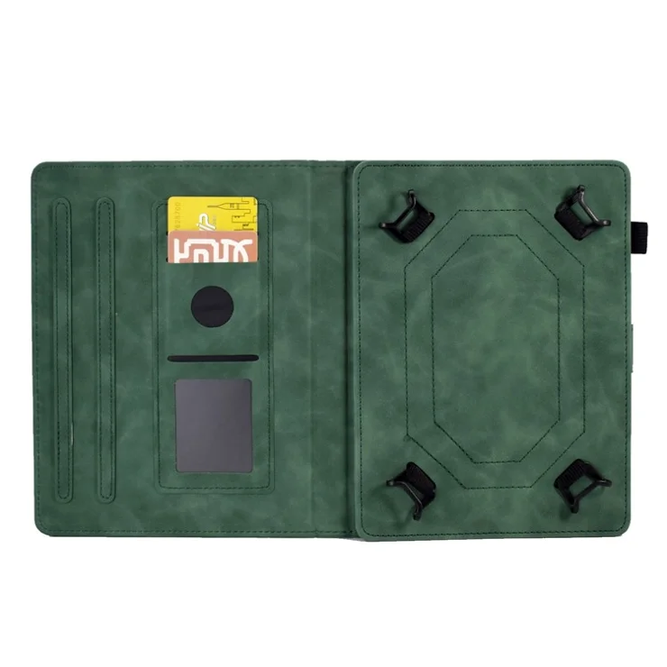 Stand Card Holder PU Leather Cover for 8-inch Tablet, Butterfly Flower Pattern Imprinted Stitching Line Protective Tablet Cover - Green