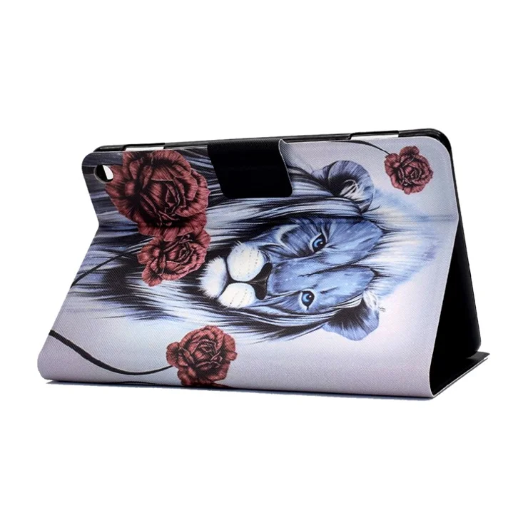 For Amazon Fire HD 8 (2022) PU Leather Magnetic Protective Cover Pattern Printing Stand Card Holder Folio Tablet Case - Rose and Lion