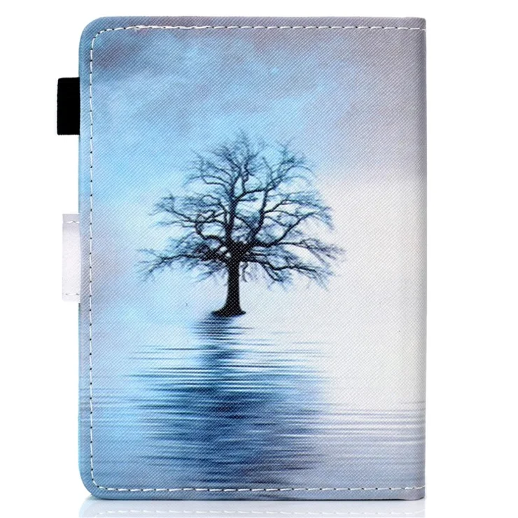 For Amazon Kindle Youth Edition 2022 Folio Flip Tablet Stand Case Stitching Line PU Leather Card Holder Protective Cover - Tree in Water