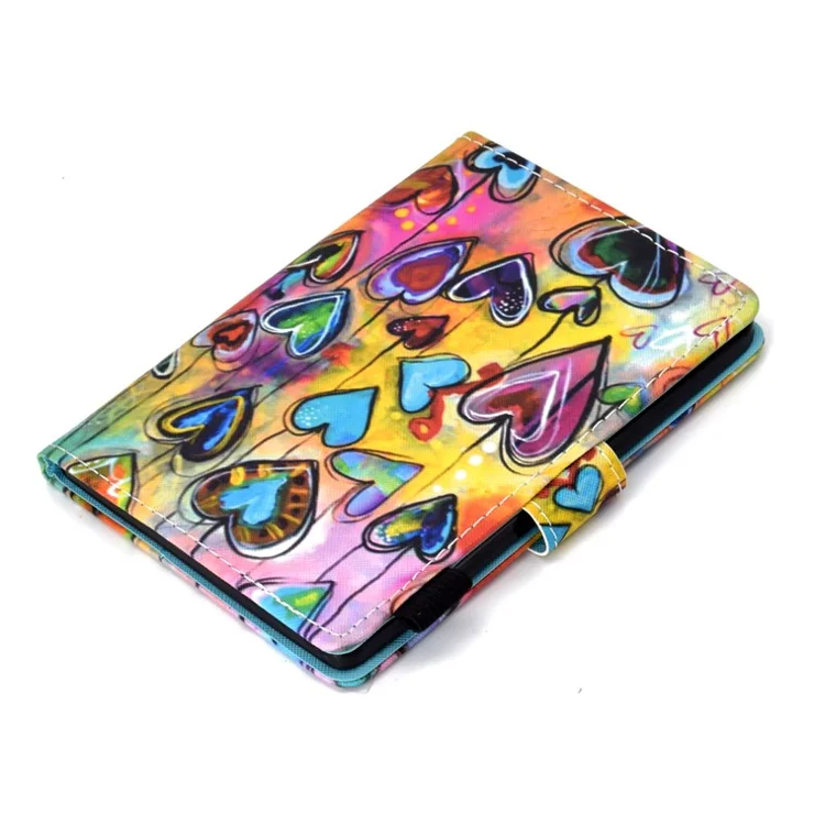 For Amazon Kindle Youth Edition 2022 Folio Flip Tablet Stand Case Stitching Line PU Leather Card Holder Protective Cover - Love Hearts