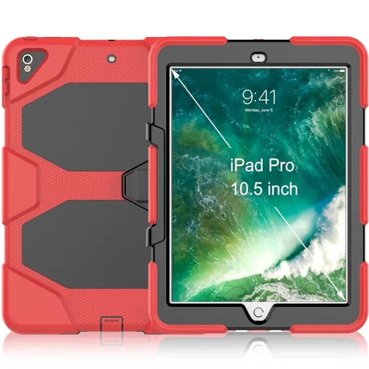 For iPad Air 10.5 inch (2019) / iPad Pro 10.5-inch (2017) Rugged Protective Tablet Case Shockproof PC + Silicone Kickstand Cover - Red
