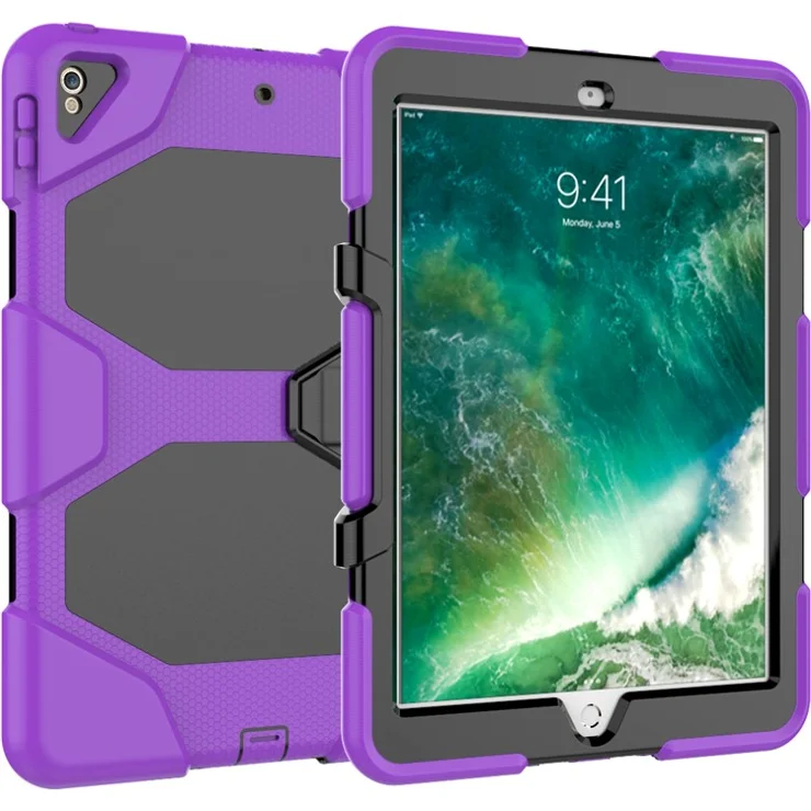 For iPad Air 10.5 inch (2019) / iPad Pro 10.5-inch (2017) Rugged Protective Tablet Case Shockproof PC + Silicone Kickstand Cover - Purple