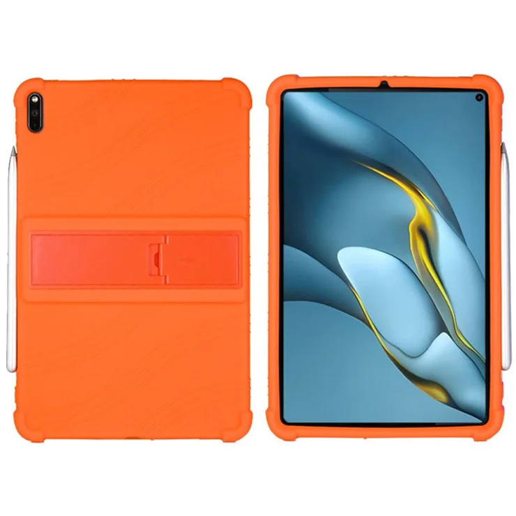 For Huawei MatePad Pro 10.8 (2021) MRR-W19 Shockproof Silicone Tablet Case PC Kickstand Protective Cover - Orange
