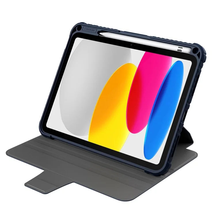 NILLKIN Bumper Leather Case Pro for iPad (2025) / 10.9 (2022) Detachable PU Leather Tablet Case Stand Cover - Blue