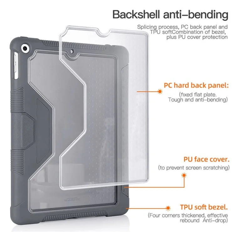 Leather Case for iPad 10.2 (2021) / (2019) / (2020), Tri-fold Stand Pen Slot TPU + PC Transparent Tablet Case - Dark Blue