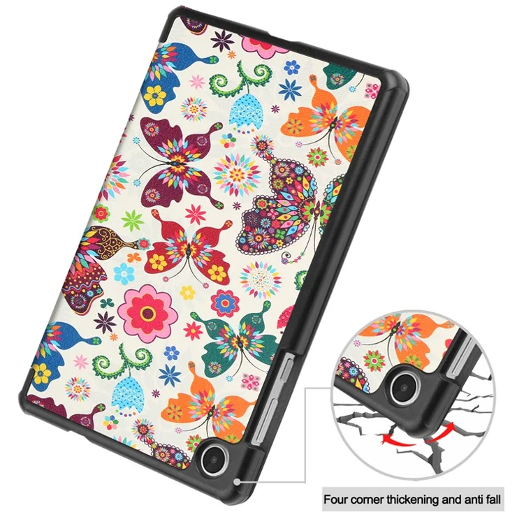 Tri-Fold Stand for Lenovo Tab M8 (4th Gen) 2024 TB-301XU / M8 (4th Gen) 2023 TB-300FU Pattern Printing PU Leather Tablet Cover - Colorful Butterflies