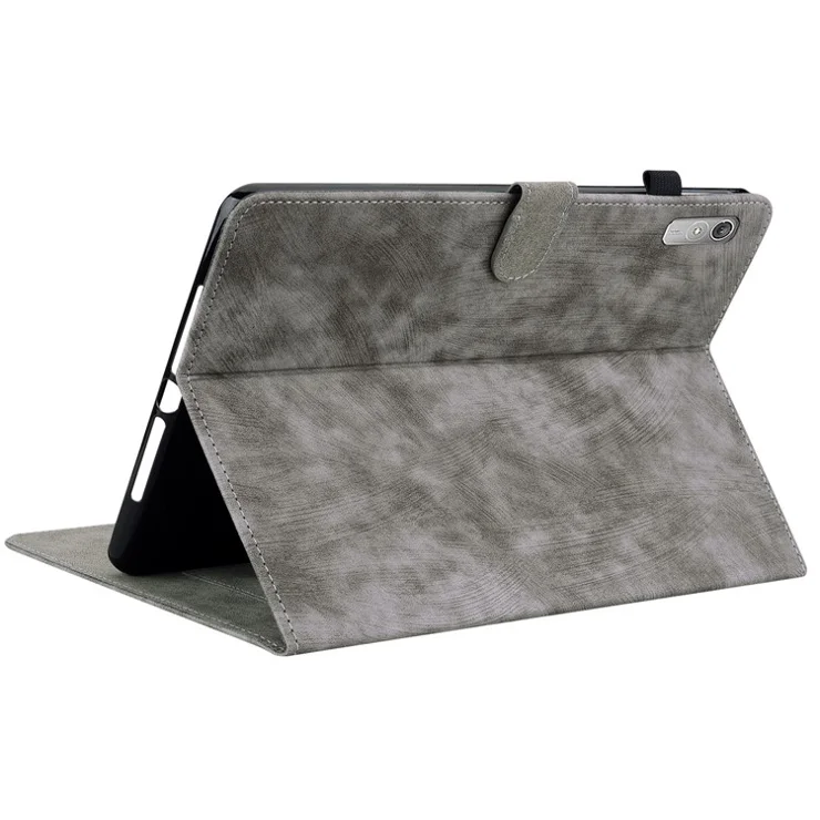 For Lenovo Tab P11 Gen 2 PU Leather Case Cute Tiger Pattern Stand Tablet Protective Sleeve Smart Cover - Grey