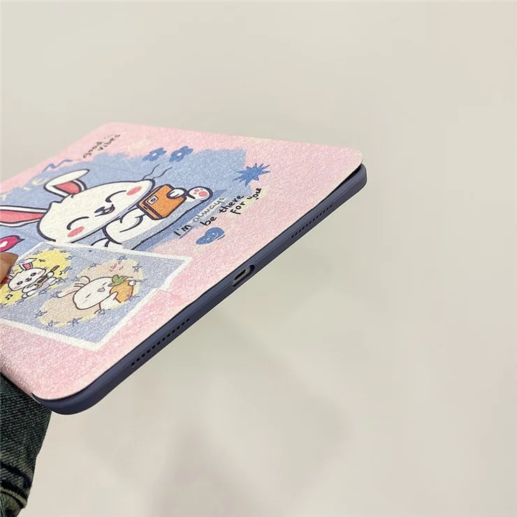 Shockproof Case for iPad (2025) / 10.9 (2022) PU Leather Folio Flip Cover Acrylic Back Case with Pen Holder - Rabbit