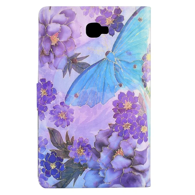 For Samsung Galaxy Tab A 10.1 (2016) T580 / T585 Leather Flip Cover Pattern Printed Tablet Case with Card Slots - Peony Butterfly