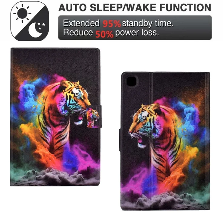 Leather Case for Samsung Galaxy Tab A7 10.4 (2020) / (2022) T500 / T505 Pattern Printed Folio Flip Tablet Cover with Card Holder - Colorful Tiger