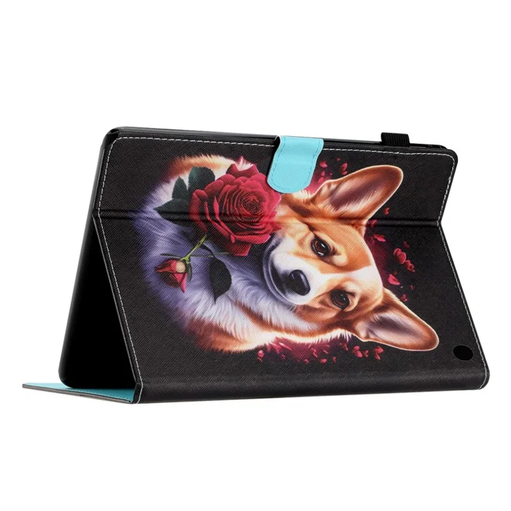 Anti-Scratch Tablet Case for Amazon Fire 7 (2022) Pattern Printing Shockproof PU Leather Flip Cover - Dog