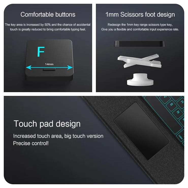 For Oppo Pad 2 Leather Case + Bluetooth-compatible Keyboard with Backlight Trackpad - Black