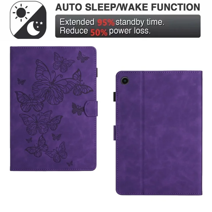 For Lenovo Tab M10 (Gen 3) PU Leather Tablet Case Card Slot Imprinted Stand Tablet Cover - Purple