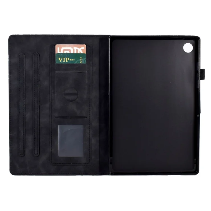 Shockproof Leather Cover for Lenovo Tab M10 Plus TB-X606F Tree Imprinted Tablet Case with Card Slot - Black
