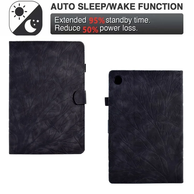 Shockproof Leather Cover for Lenovo Tab M10 Plus TB-X606F Tree Imprinted Tablet Case with Card Slot - Black