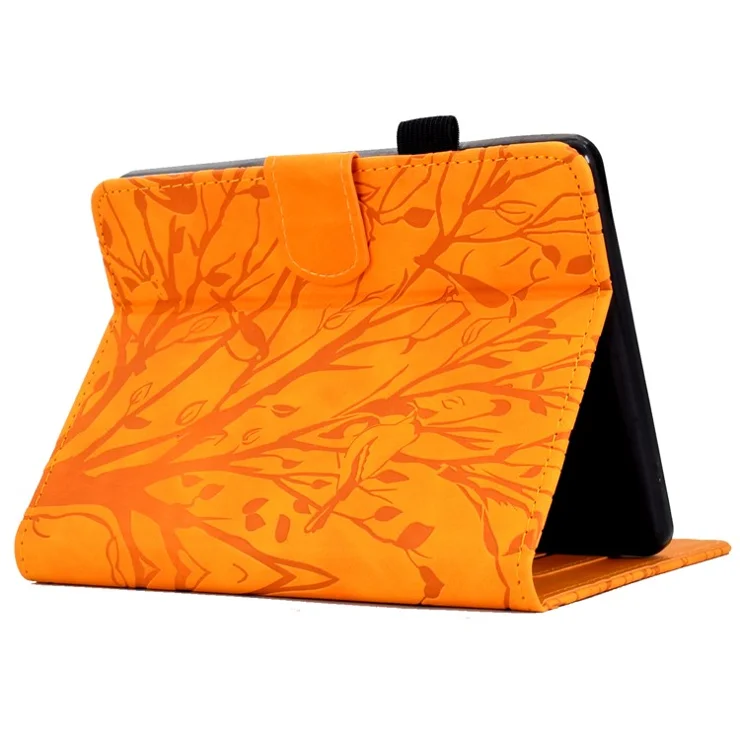 For Amazon Kindle 6" (2022) Leather E-Reader Case Imprinted Tree Stand Card Holder Cover - Khaki