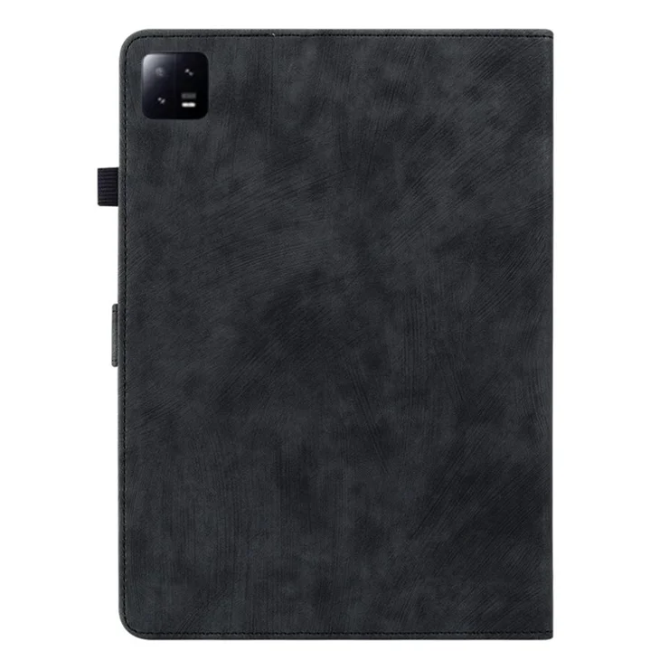 For Xiaomi Pad 6 Auto Wake and Sleep Cute Tiger Pattern PU Leather Tablet Case Card Holder Stand Cover - Black